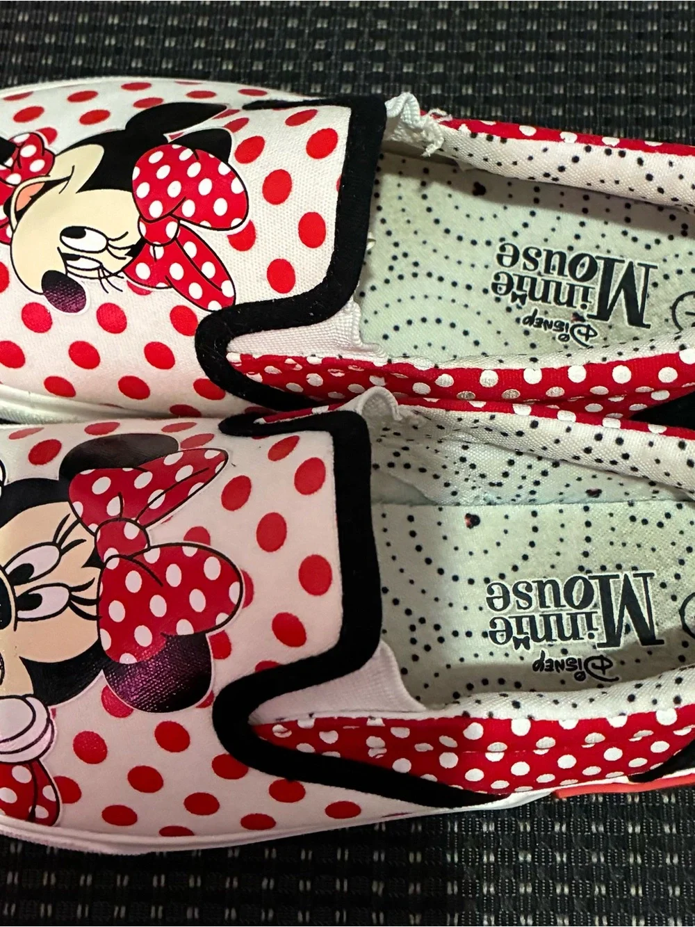 Kids Minnie Mouse Red & White Polka Dot Slip-On Shoes